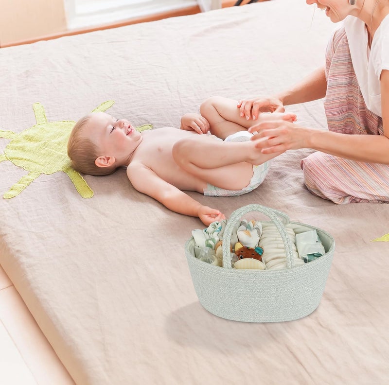 JUNBOLE Diaper Caddy Organizer Cotton Rope Baby Basket Nursery Storage and Portable Tote Bag for Car Ideal Baby Shower Gifts and Registry Must-Have for Newborn Essentials Large light green - Image 4